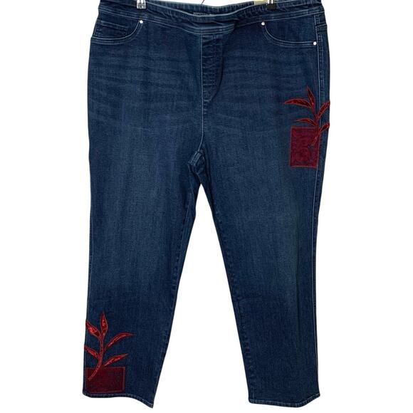 Chicos Jeans Women's 4 Perfect Stretch Girlfriend Velvet Leaves Brooklyn Pull-On - Picture 1 of 7